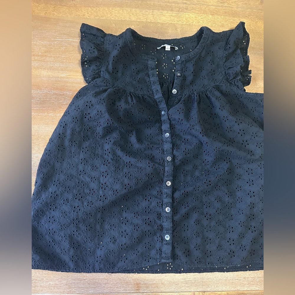 Madewell Women’s Black Eyelet Top 100% Cotton small - Picture 2 of 9